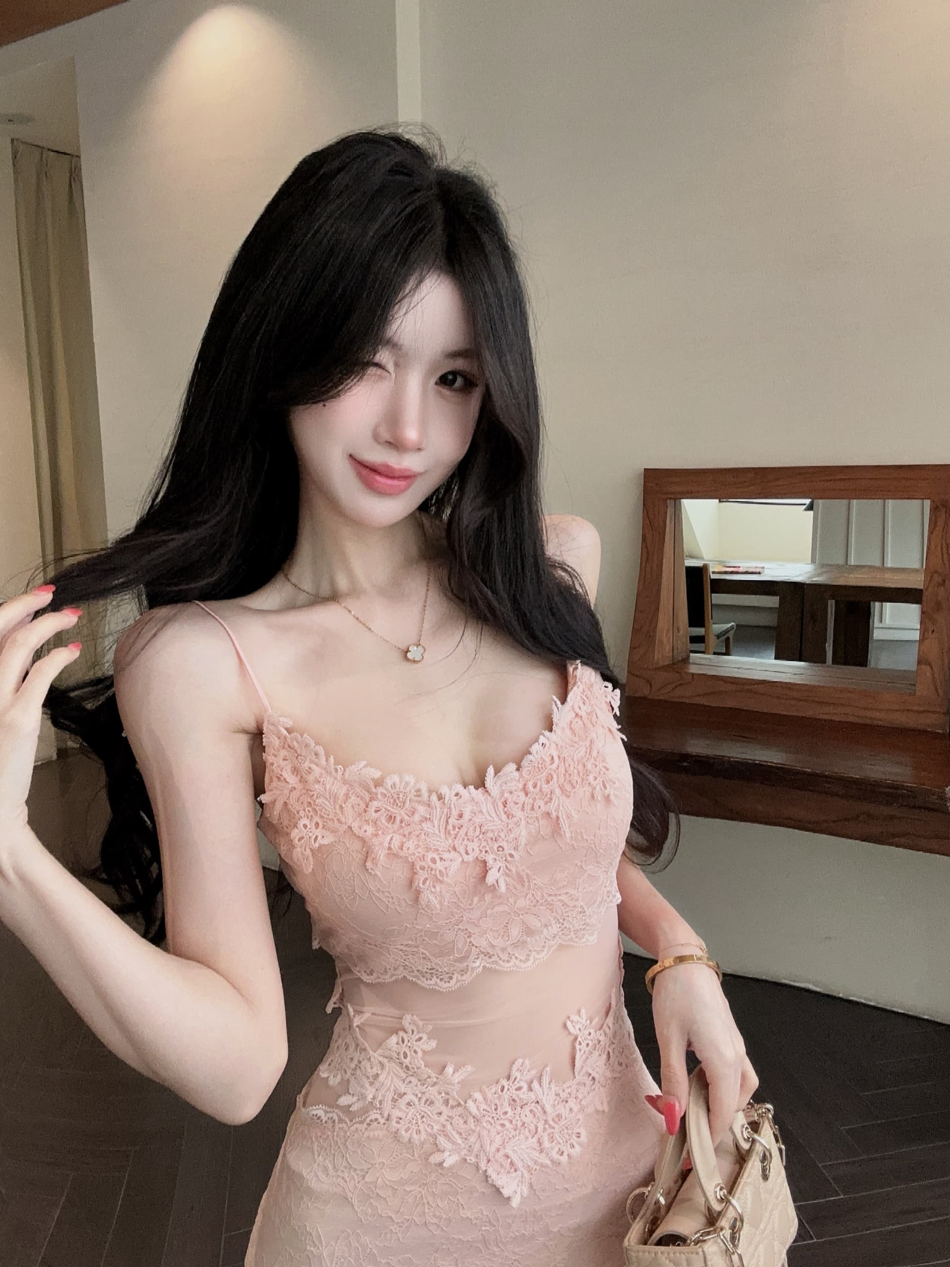 실사 섹시함 레이스 쇼트 스타일 슬립 드레스 상세 이미지 7