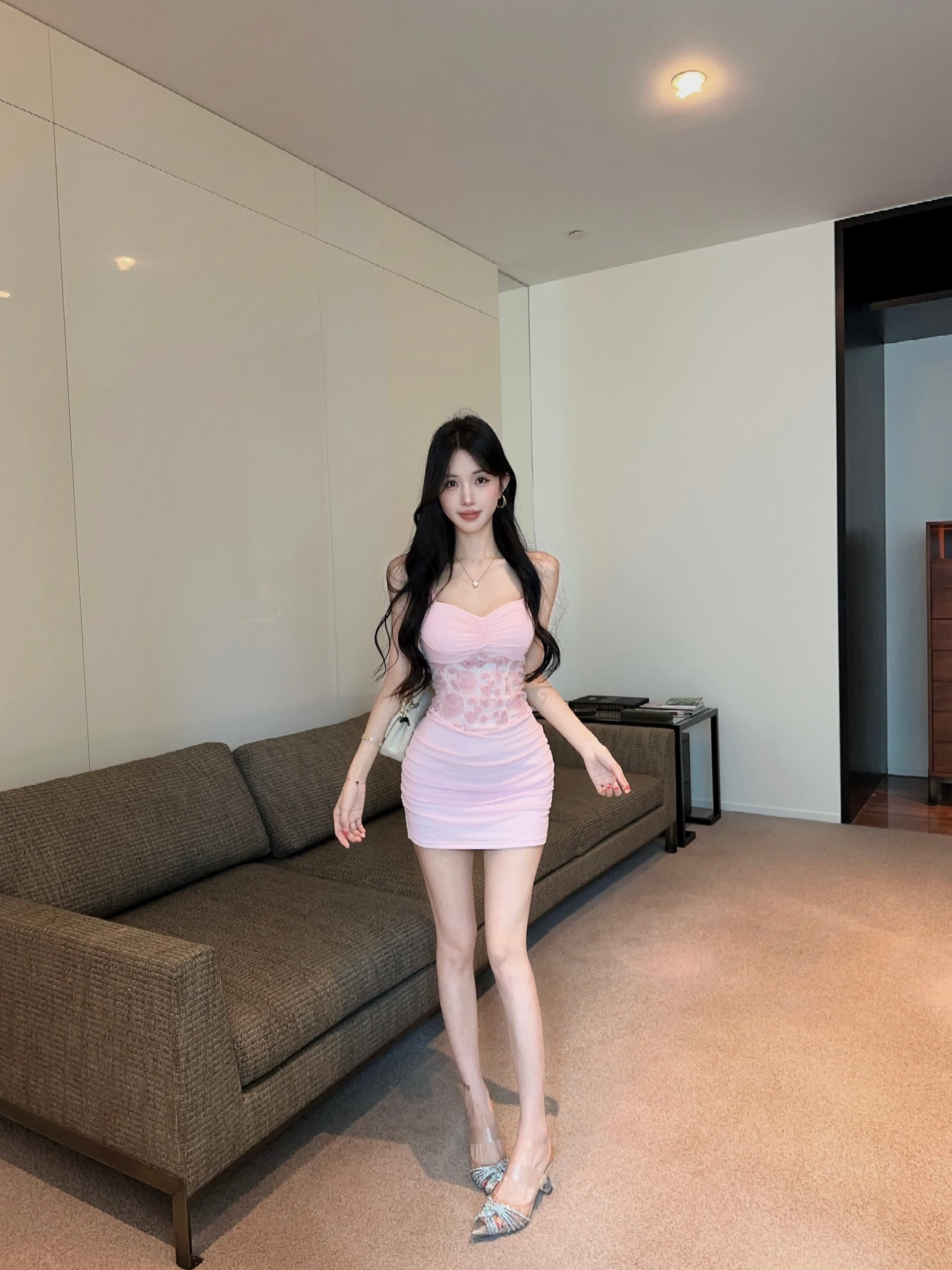 실사 망사 꽃 패치워크 타이트 스커트 쇼트 스타일 만나는 슬립 드레스 상세 이미지 4