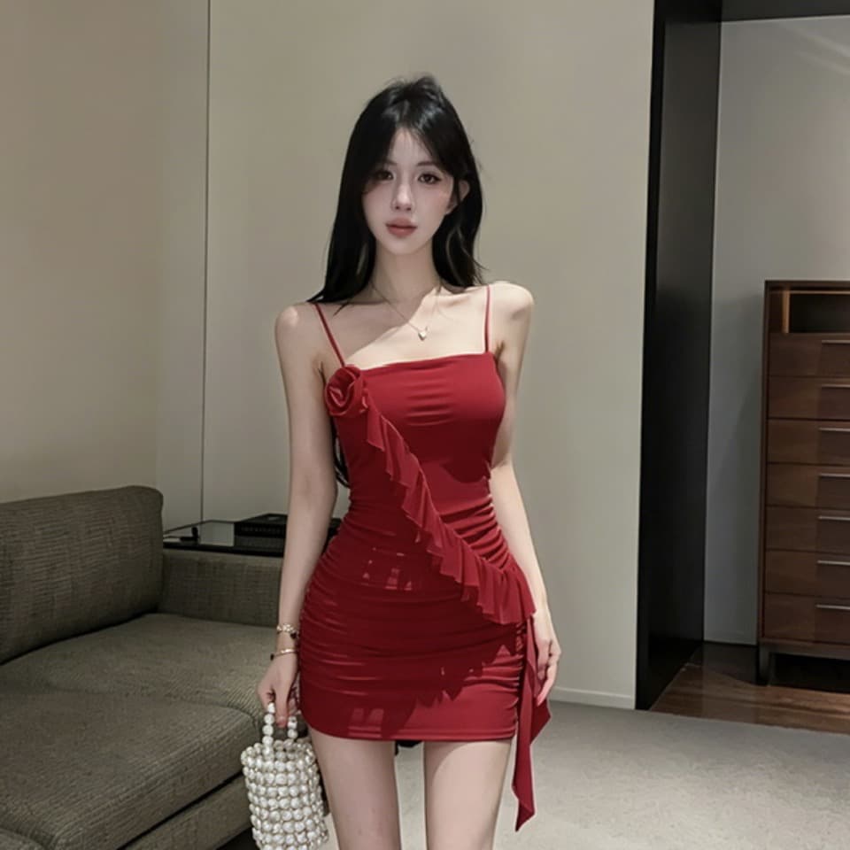실사 망사 쇼트 스타일 타이트 스커트 만나는 프릴 드레스 이미지 3