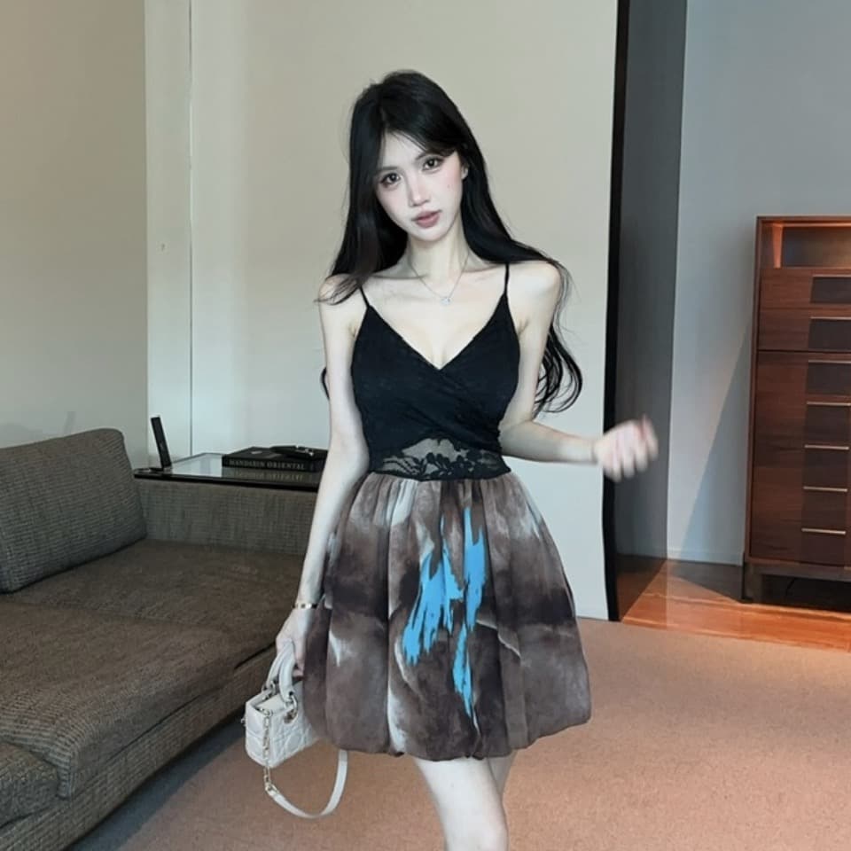 실사 레이스 조각 퍼프 스커트