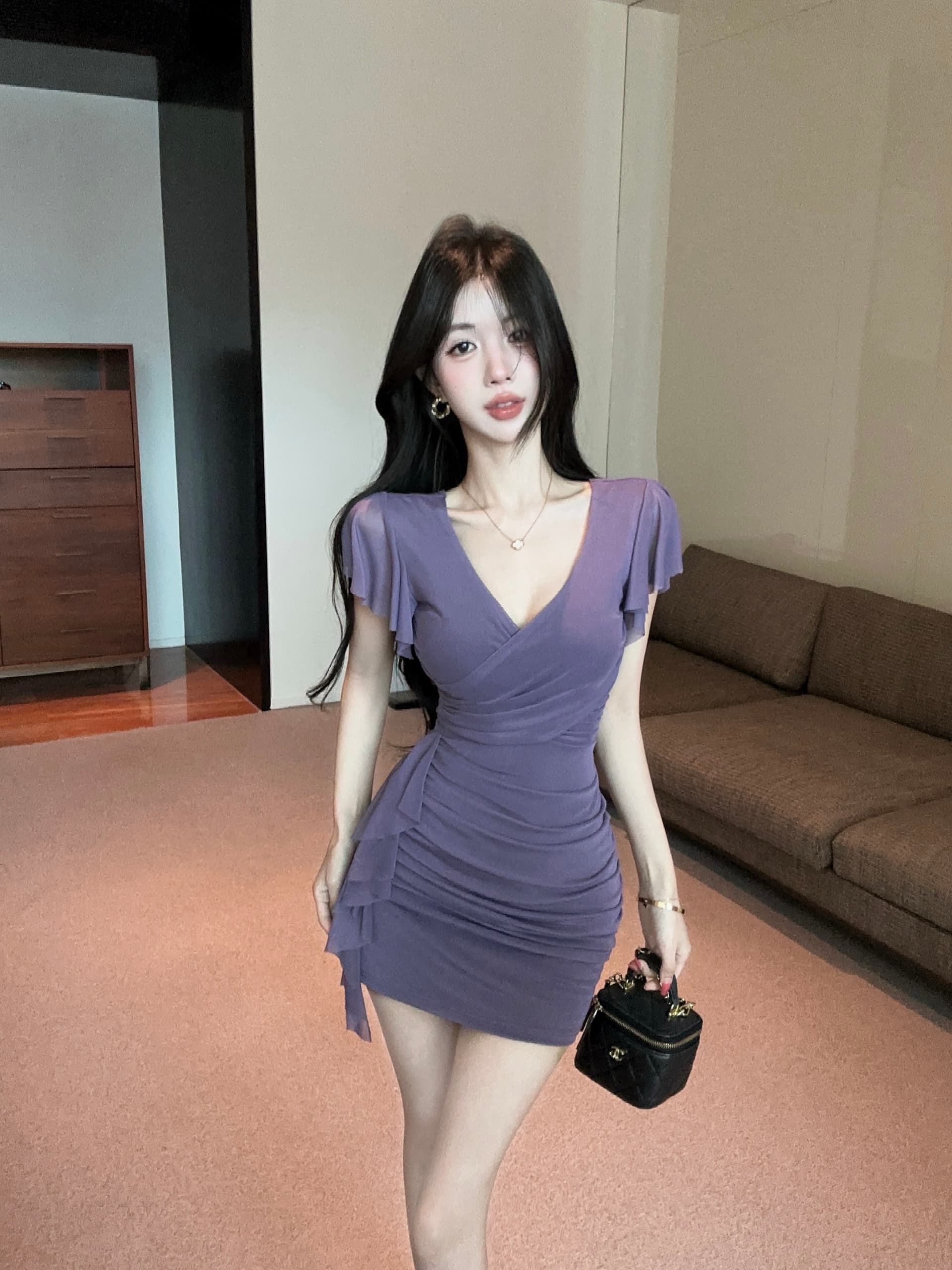 실사 섹시함 망사 술 패치워크 쇼트 스타일 타이트 스커트 드레스 상세 이미지 5