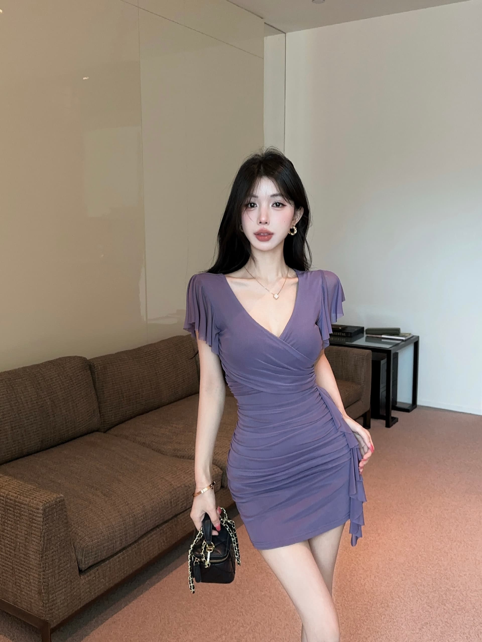 실사 섹시함 망사 술 패치워크 쇼트 스타일 타이트 스커트 드레스 상세 이미지 7