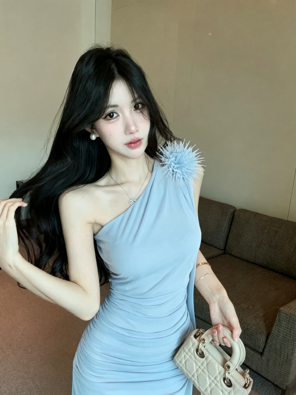 실사 롱 코트 망사 술 패치워크 드레스 복장 상세 이미지 1