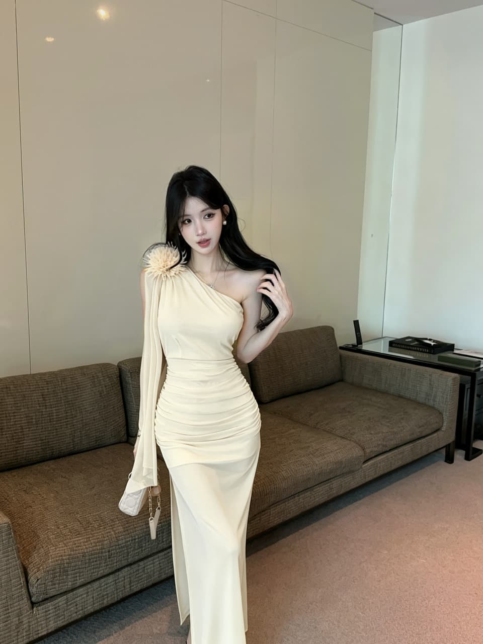 실사 롱 코트 망사 술 패치워크 드레스 복장 상세 이미지 5
