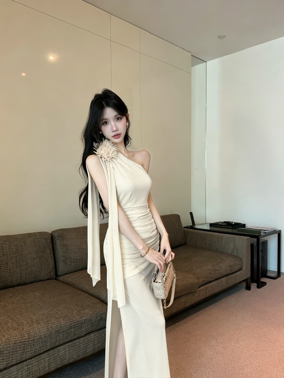 실사 롱 코트 망사 술 패치워크 드레스 복장 상세 이미지 6