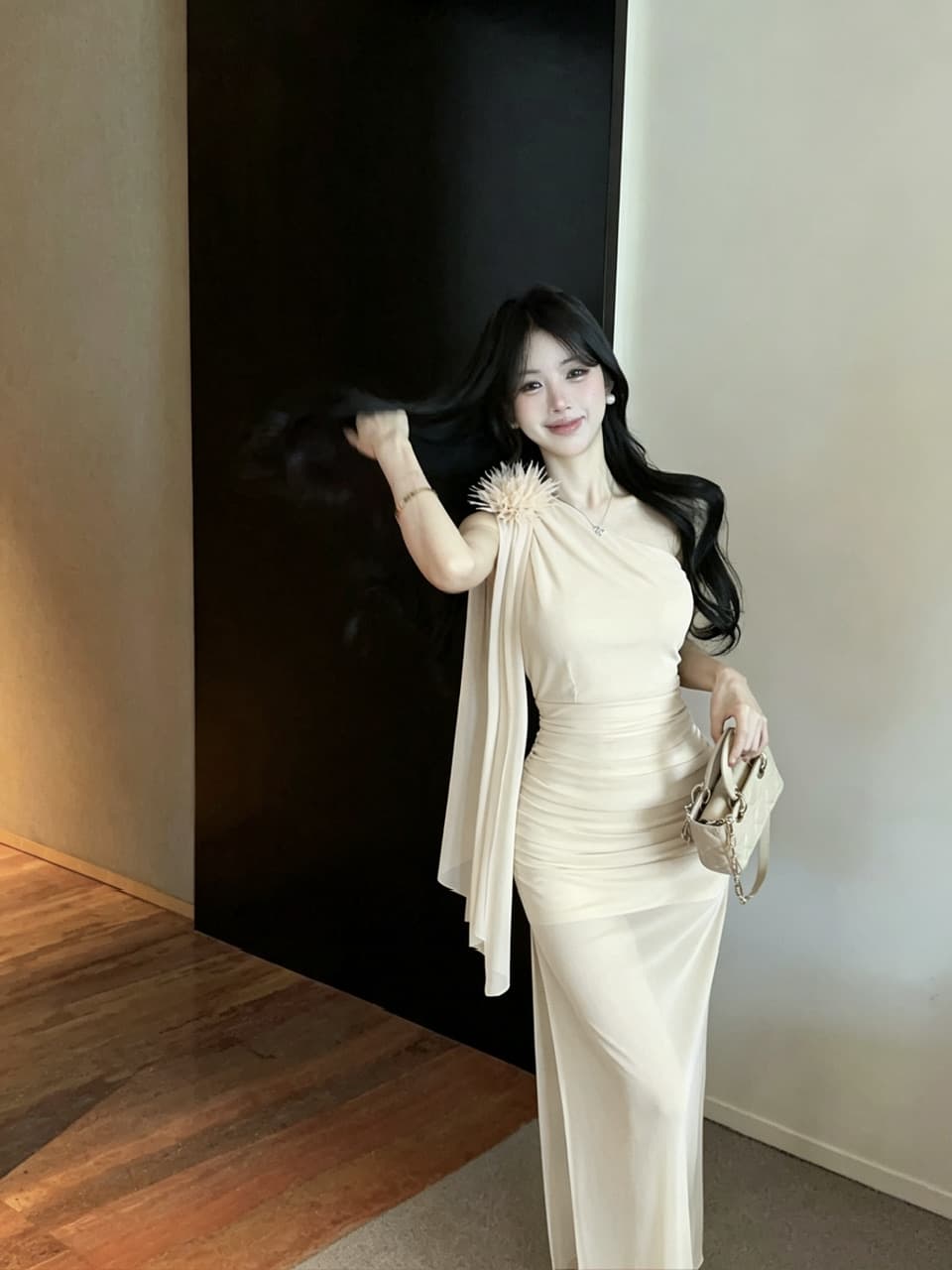 실사 롱 코트 망사 술 패치워크 드레스 복장 상세 이미지 7