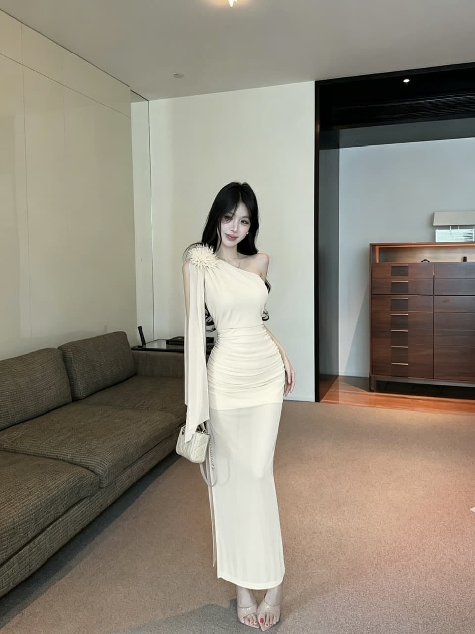 실사 롱 코트 망사 술 패치워크 드레스 복장 상세 이미지 8