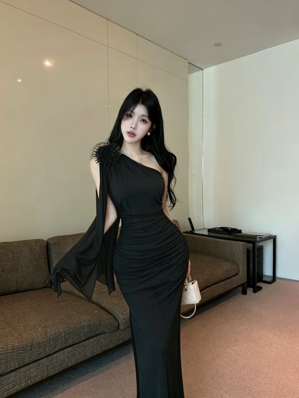 실사 롱 코트 망사 술 패치워크 드레스 복장 상세 이미지 11