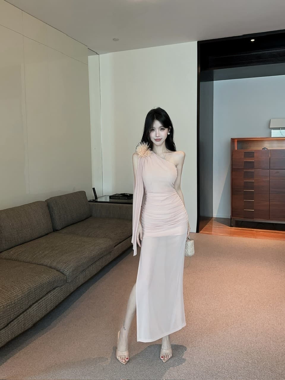 실사 롱 코트 망사 술 패치워크 드레스 복장 상세 이미지 15