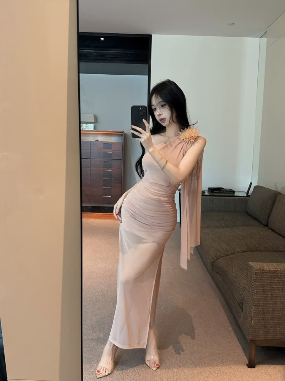 실사 롱 코트 망사 술 패치워크 드레스 복장 상세 이미지 24