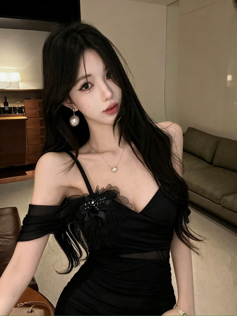실사 꽃 패치워크 쇼트 스타일 망사 슬립 드레스 있음 가슴 패드 상세 이미지 15
