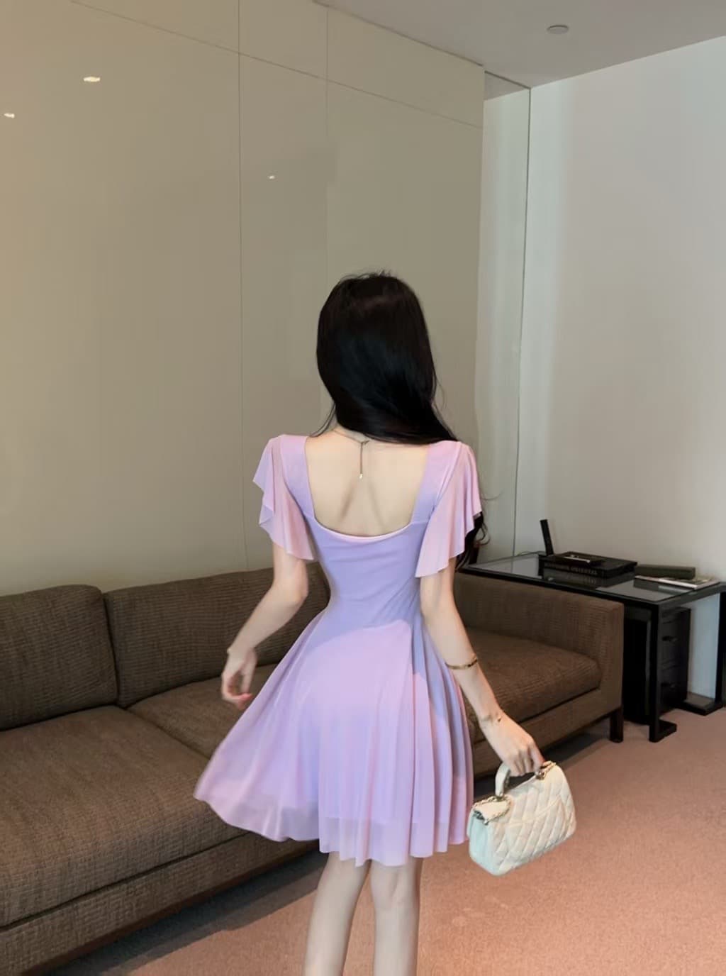 실사 망사 반팔 허리 수축 큰 진자 드레스 상세 이미지 7