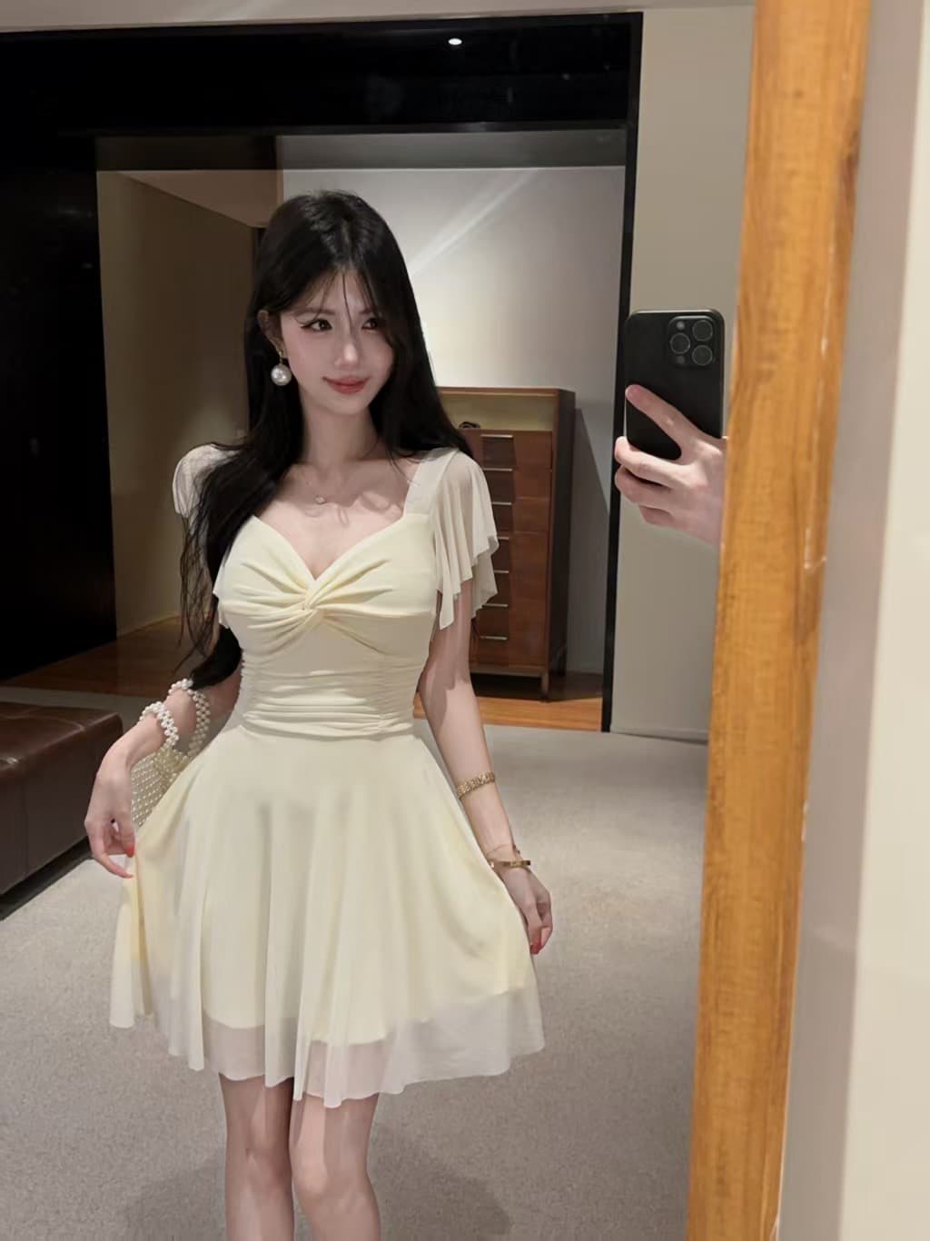 실사 망사 반팔 허리 수축 큰 진자 드레스 상세 이미지 17