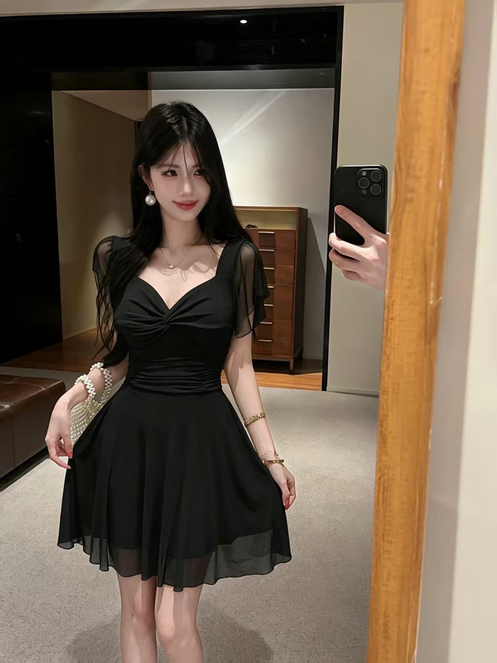 실사 망사 반팔 허리 수축 큰 진자 드레스 상세 이미지 23