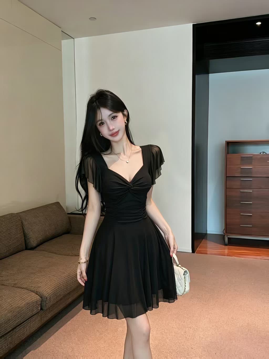실사 망사 반팔 허리 수축 큰 진자 드레스 상세 이미지 25