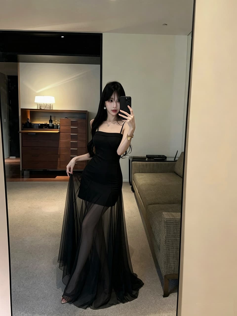 실사 롱 코트 슬립 면 싸움 망사 바닥 청소 드레스 상세 이미지 2