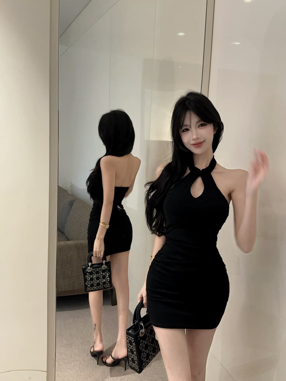 실사 쇼트 스타일 행침 목 백리스 쇼트 스타일 면 소재 드레스 복장 상세 이미지 4