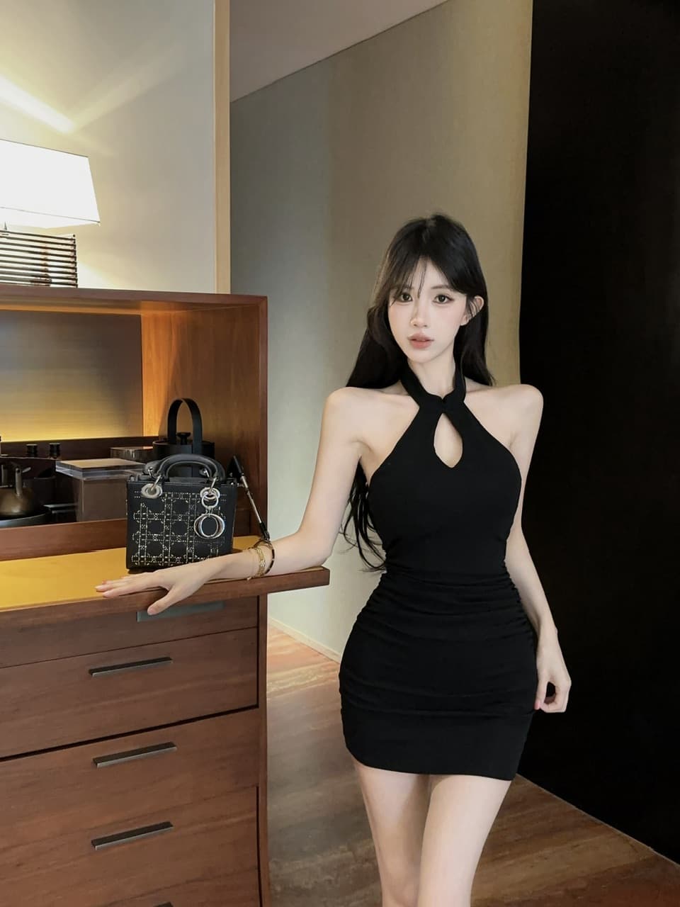 실사 쇼트 스타일 행침 목 백리스 쇼트 스타일 면 소재 드레스 복장 상세 이미지 12