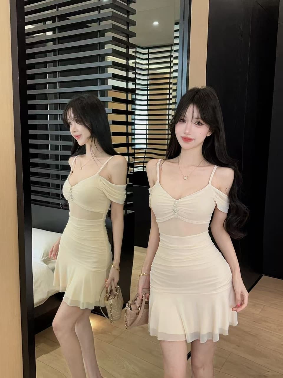 실사 망사 인어 꼬리 타이트 스커트 오프숄더 슬립 드레스 상세 이미지 7