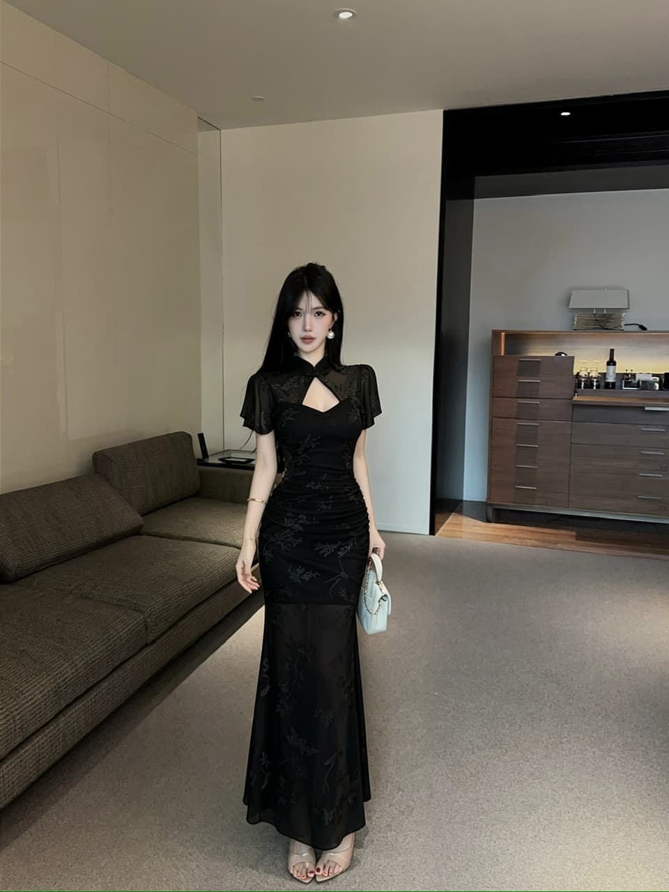실사 롱 코트 레이스 Feifei 소매 개선 치파오 드레스 상세 이미지 2