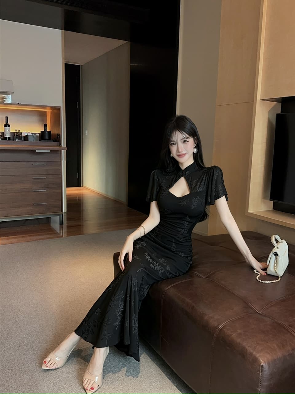 실사 롱 코트 레이스 Feifei 소매 개선 치파오 드레스 상세 이미지 6