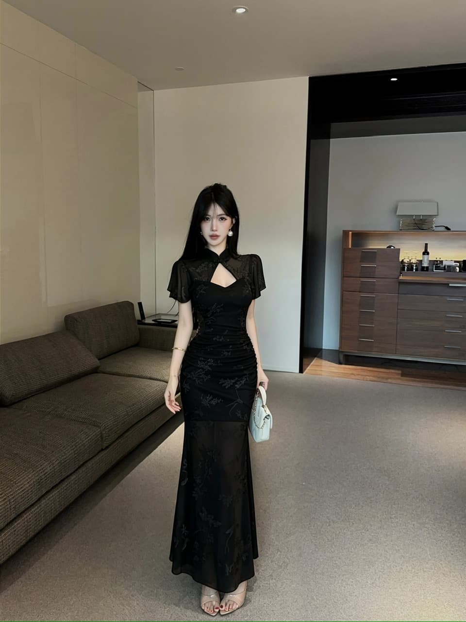 실사 롱 코트 레이스 Feifei 소매 개선 치파오 드레스 상세 이미지 7