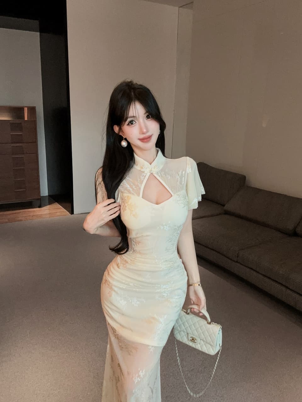실사 롱 코트 레이스 Feifei 소매 개선 치파오 드레스 상세 이미지 10