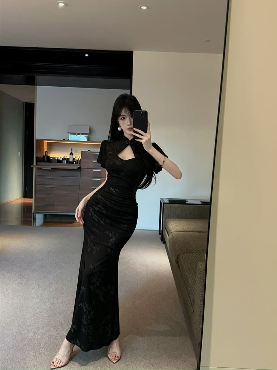 실사 롱 코트 레이스 Feifei 소매 개선 치파오 드레스 상세 이미지 12