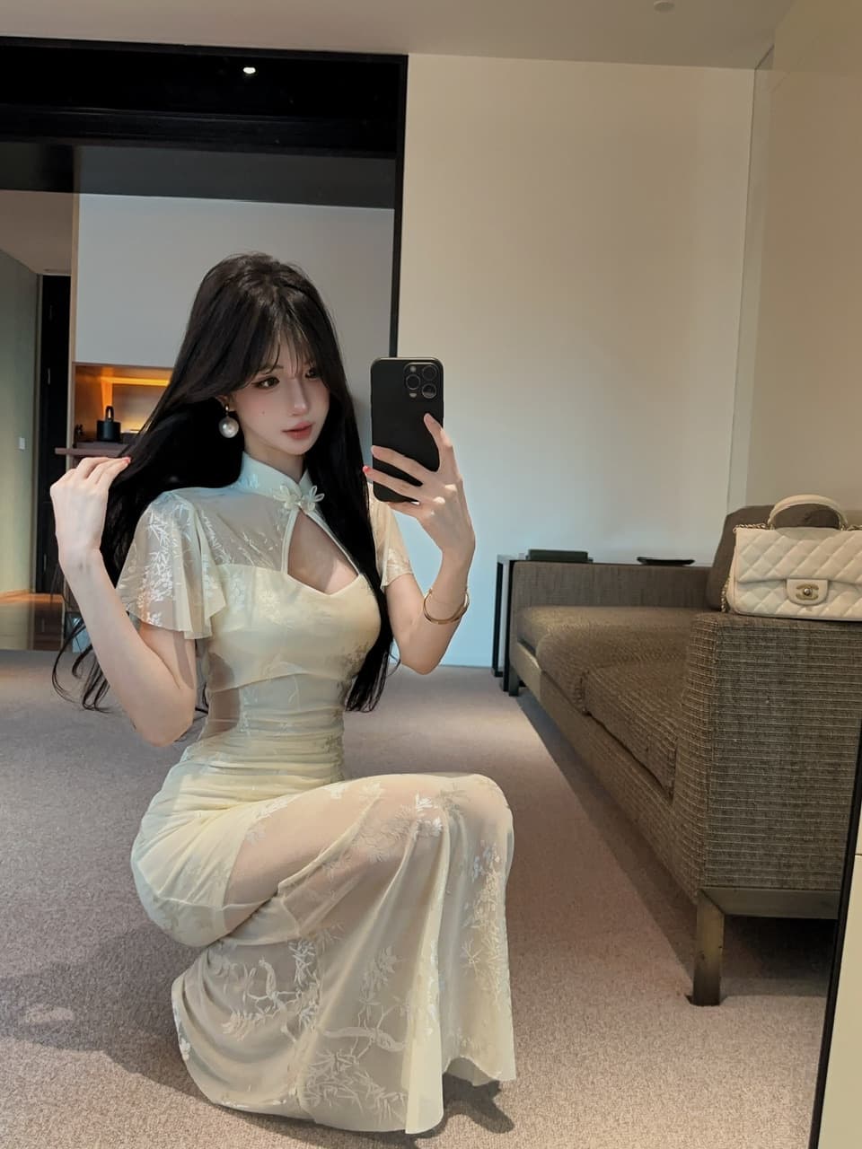 실사 롱 코트 레이스 Feifei 소매 개선 치파오 드레스 상세 이미지 13