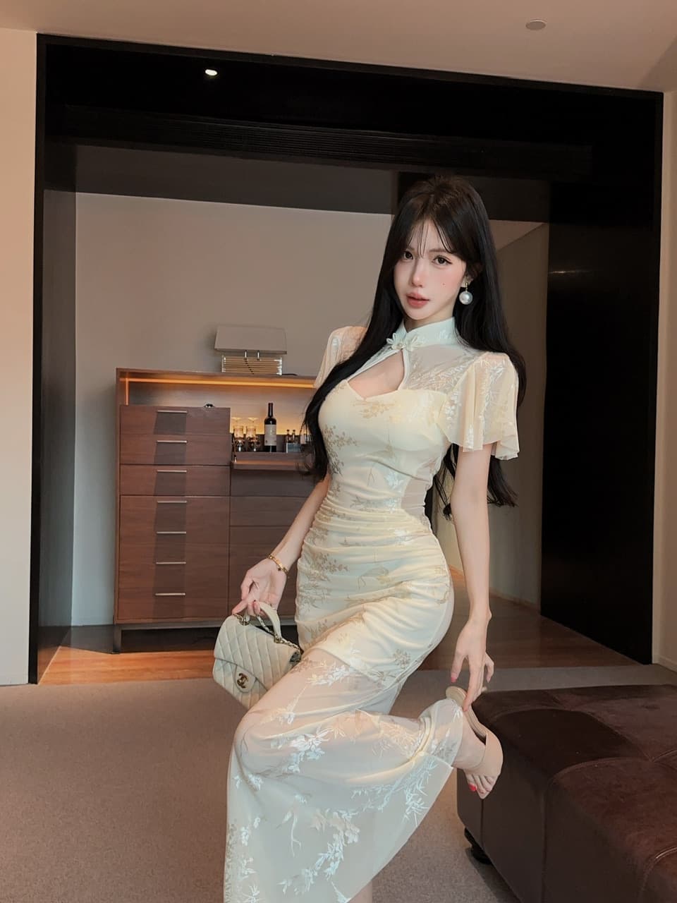 실사 롱 코트 레이스 Feifei 소매 개선 치파오 드레스 상세 이미지 14