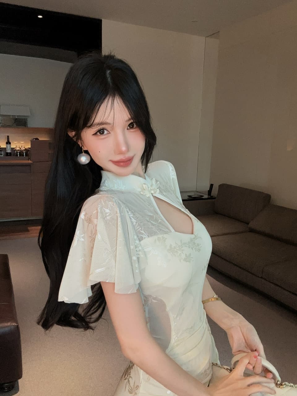 실사 롱 코트 레이스 Feifei 소매 개선 치파오 드레스 상세 이미지 16