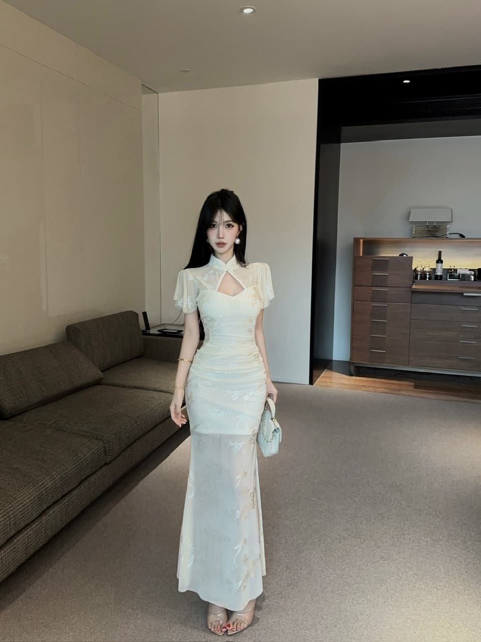 실사 롱 코트 레이스 Feifei 소매 개선 치파오 드레스 상세 이미지 18