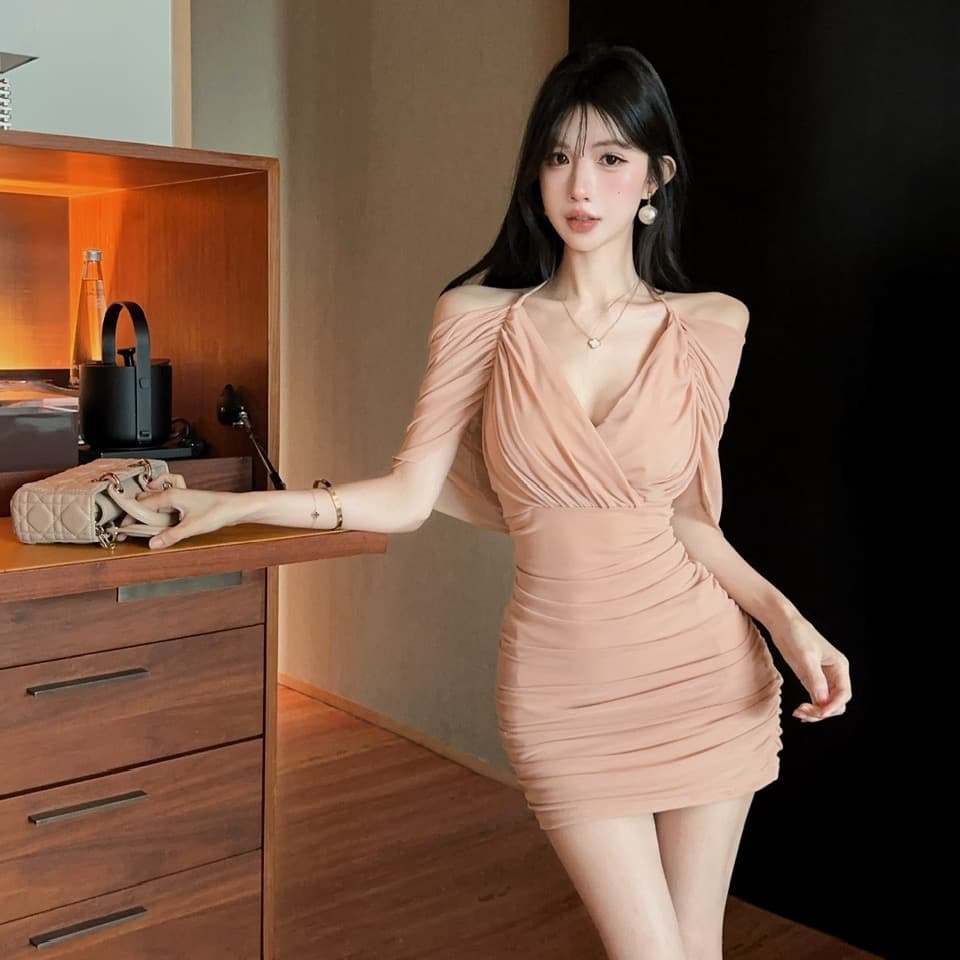 실사 망사 스트랩 타이트 스커트 쇼트 스타일 페이크 레이어드 드레스 이미지 4