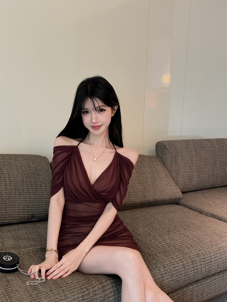 실사 망사 스트랩 타이트 스커트 쇼트 스타일 페이크 레이어드 드레스 상세 이미지 31
