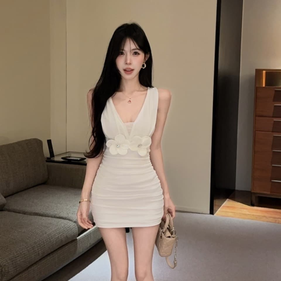 실사 민소매 망사 조끼 원피스 이미지 4