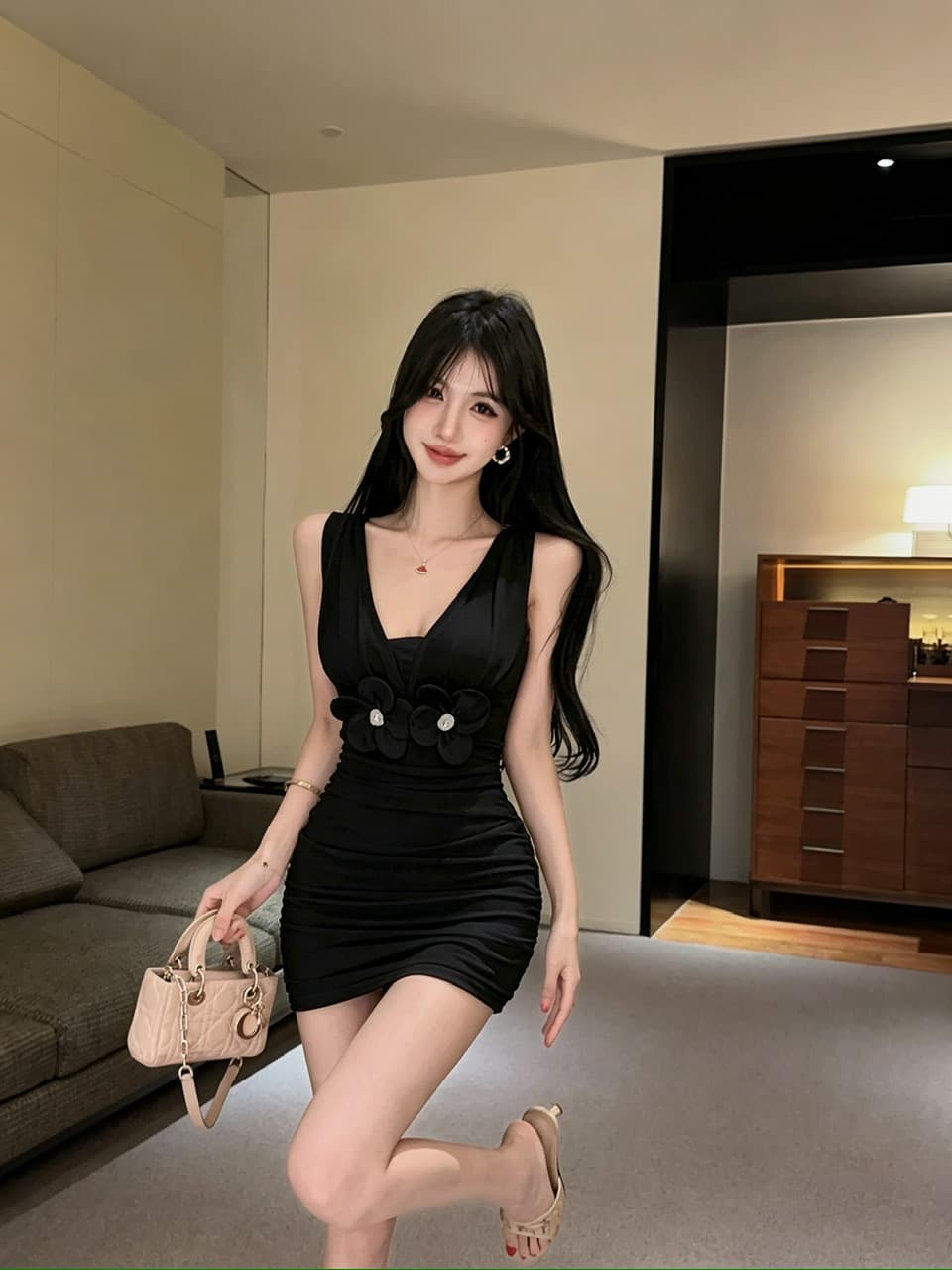 실사 민소매 망사 조끼 원피스 상세 이미지 4
