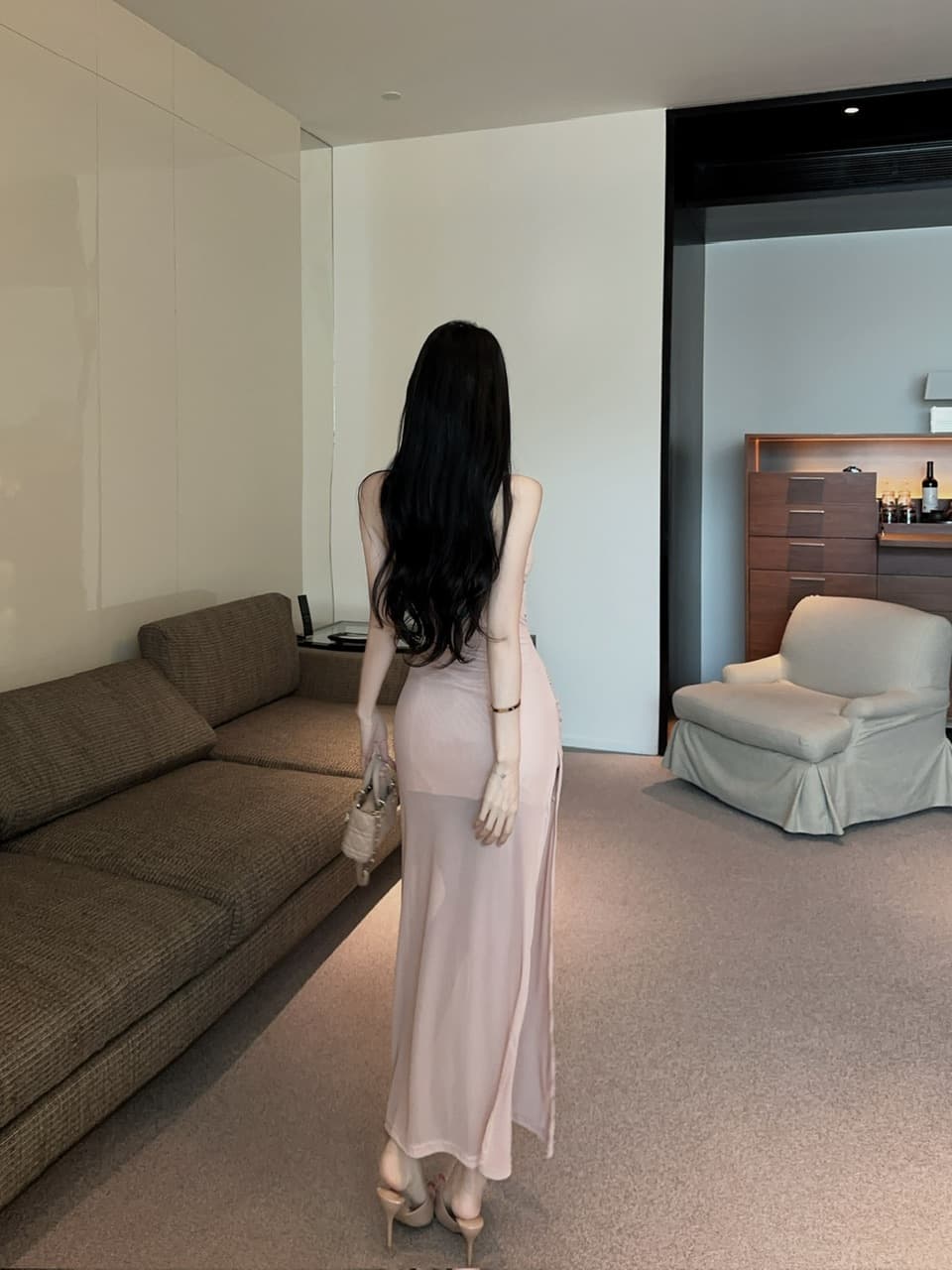 실사 롱 코트 슬립 꽃 패치워크 망사 드레스 상세 이미지 16