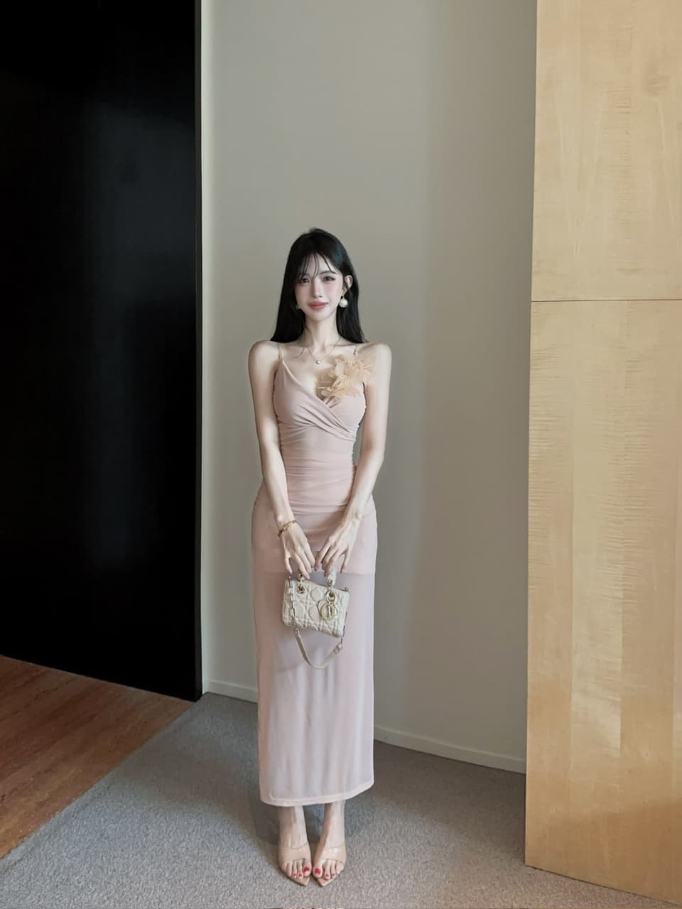실사 롱 코트 슬립 꽃 패치워크 망사 드레스 상세 이미지 19