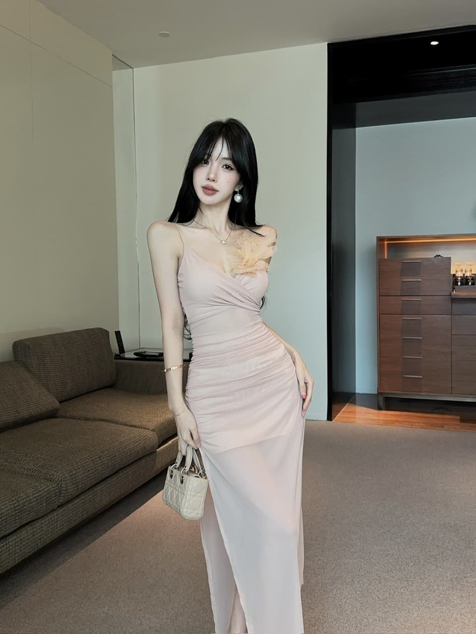 실사 롱 코트 슬립 꽃 패치워크 망사 드레스 상세 이미지 23