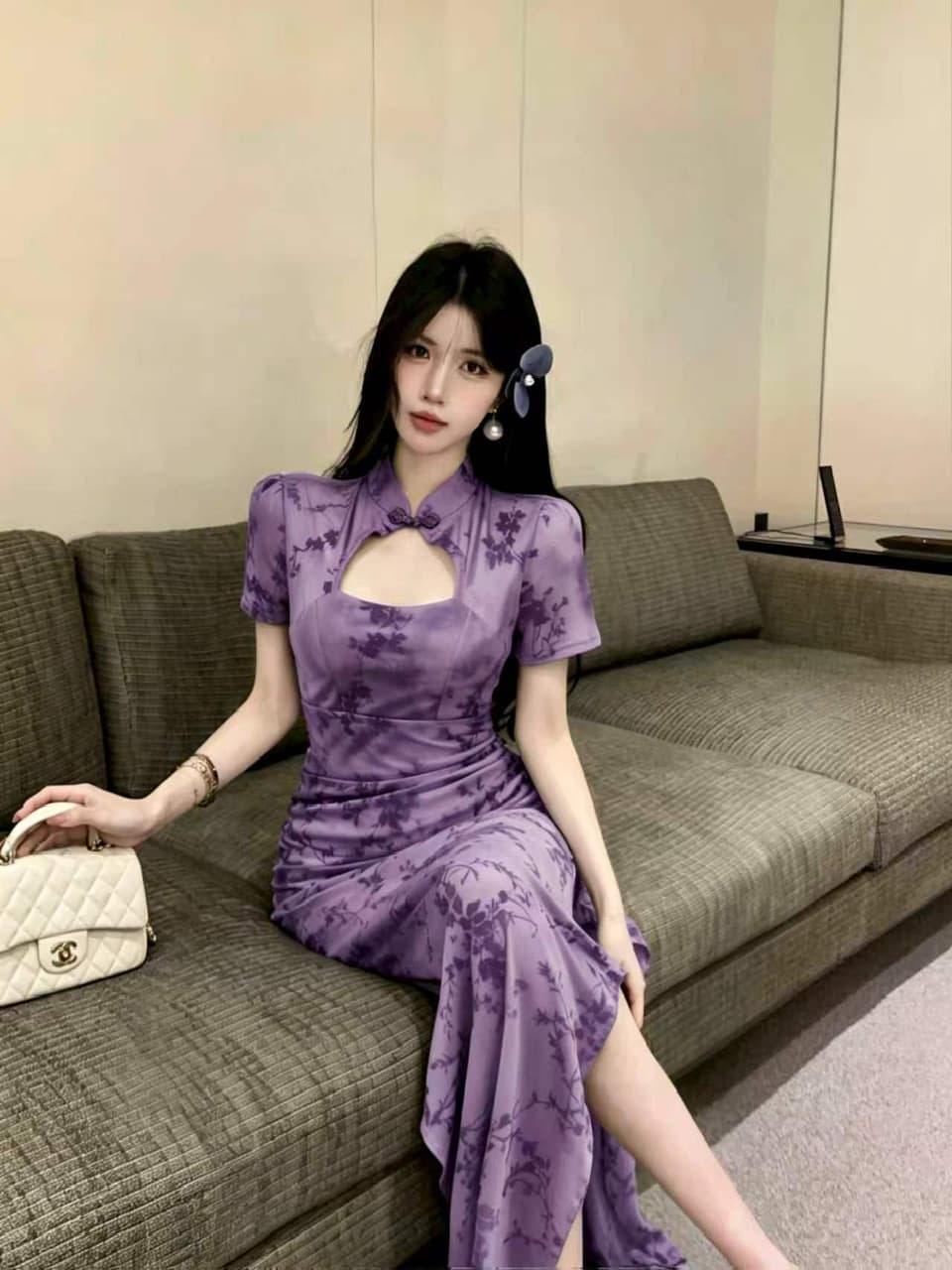 실사 롱 코트 식물 플러시 개선 치파오 드레스 상세 이미지 15