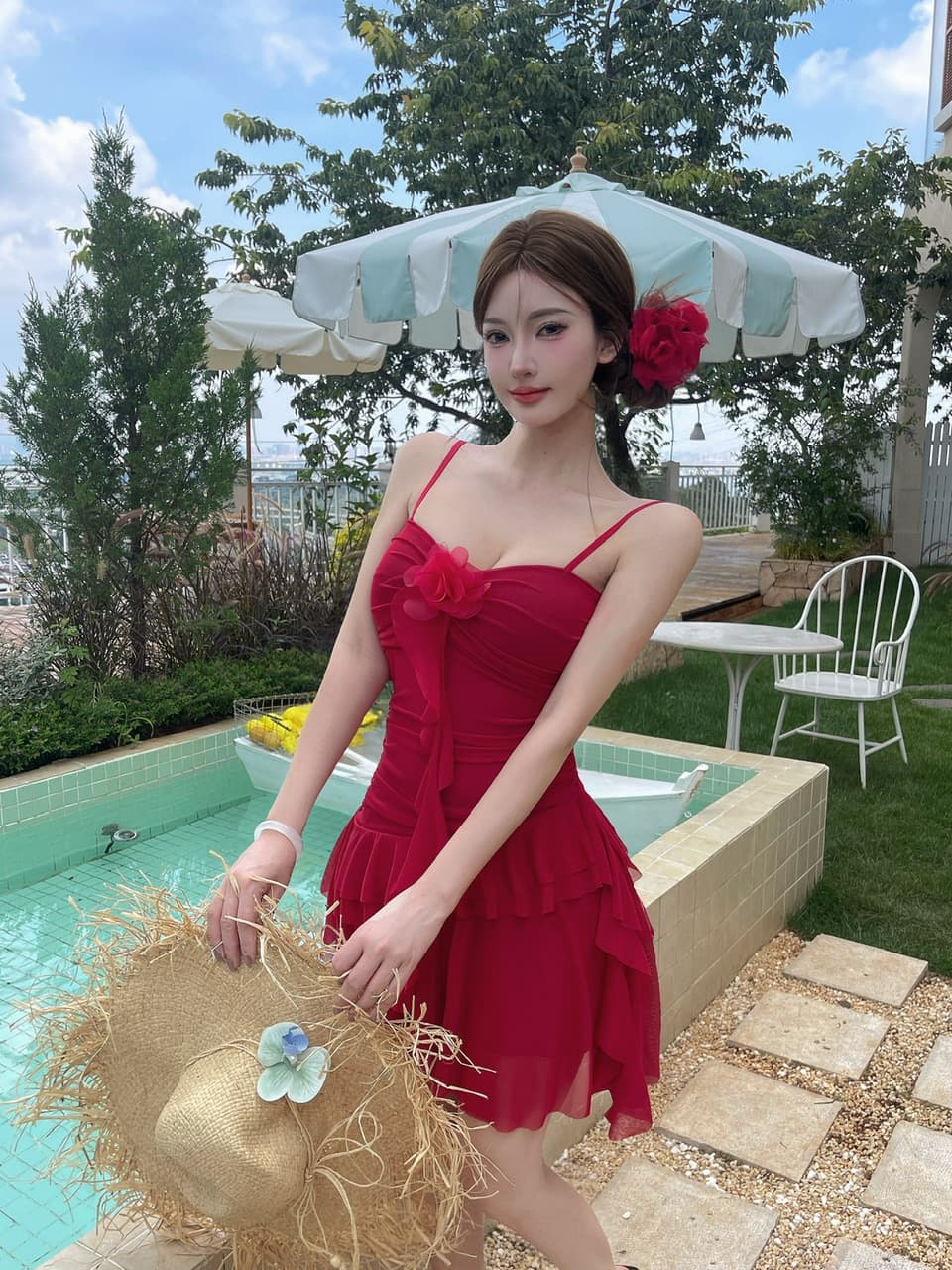 실사 쇼트 스타일 망사 타이트 스커트 슬립 드레스 상세 이미지 1