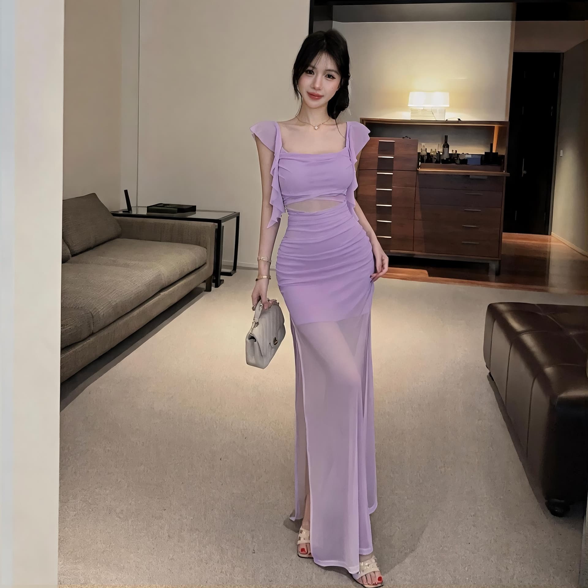실사 중간 길이 망사 드레스 복장 이미지 4