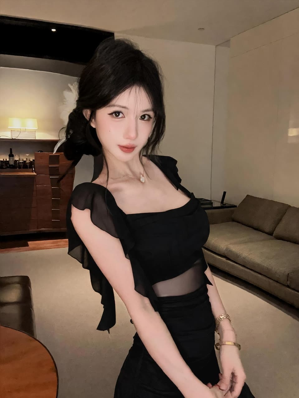 실사 중간 길이 망사 드레스 복장 상세 이미지 21