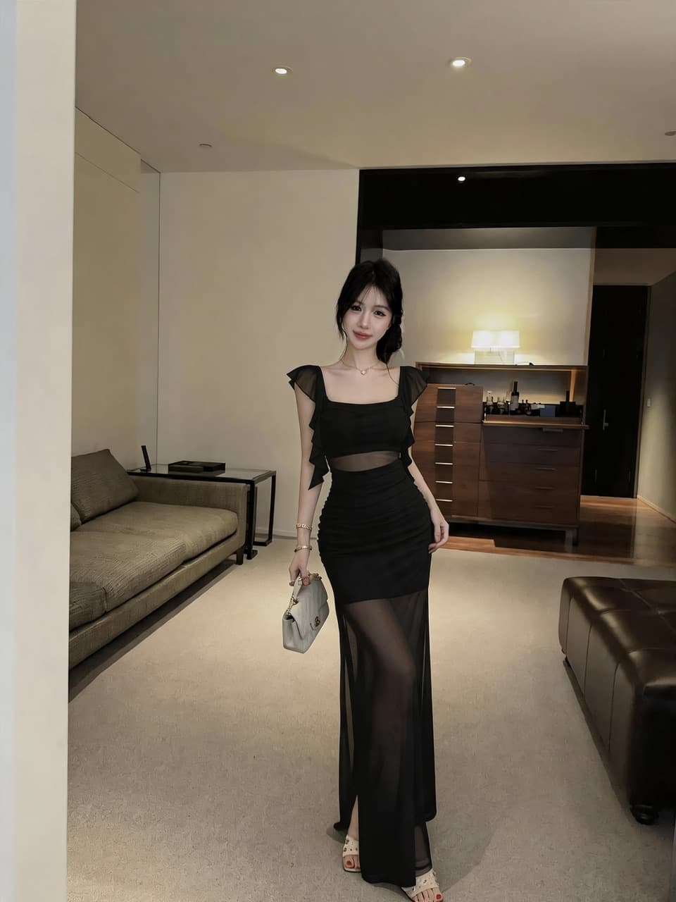실사 중간 길이 망사 드레스 복장 상세 이미지 22