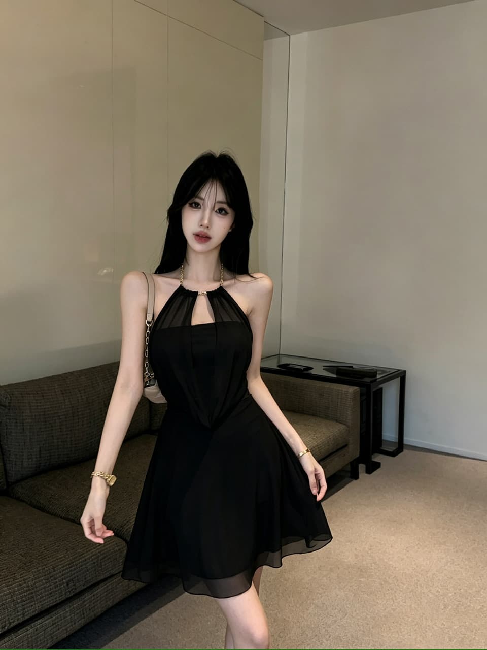 실사 쇼트 스타일 망사 큰 진자 드레스 상세 이미지 5