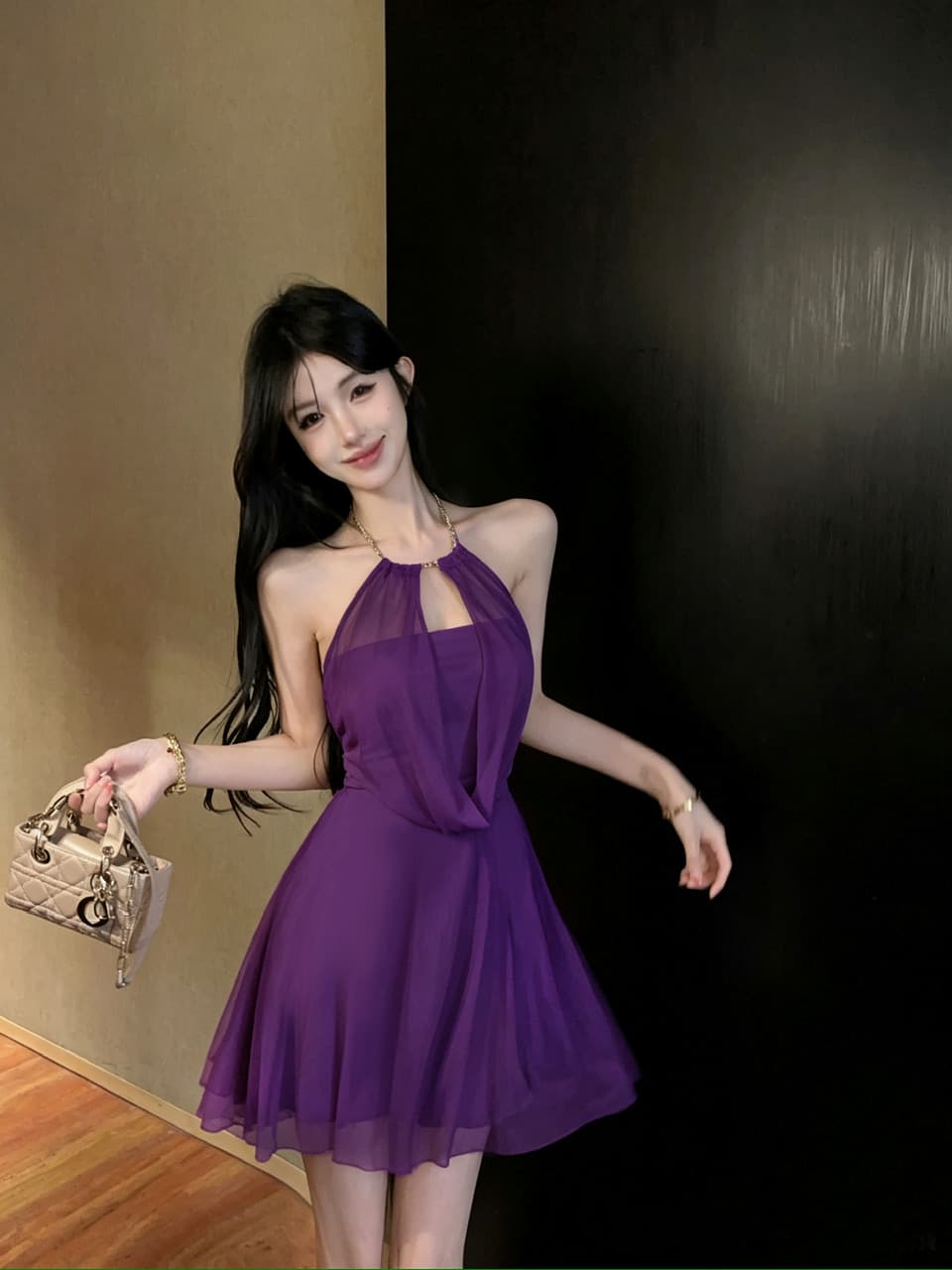 실사 쇼트 스타일 망사 큰 진자 드레스 상세 이미지 7