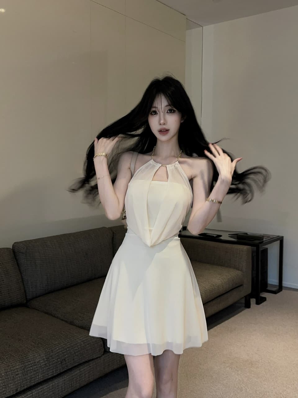 실사 쇼트 스타일 망사 큰 진자 드레스 상세 이미지 16