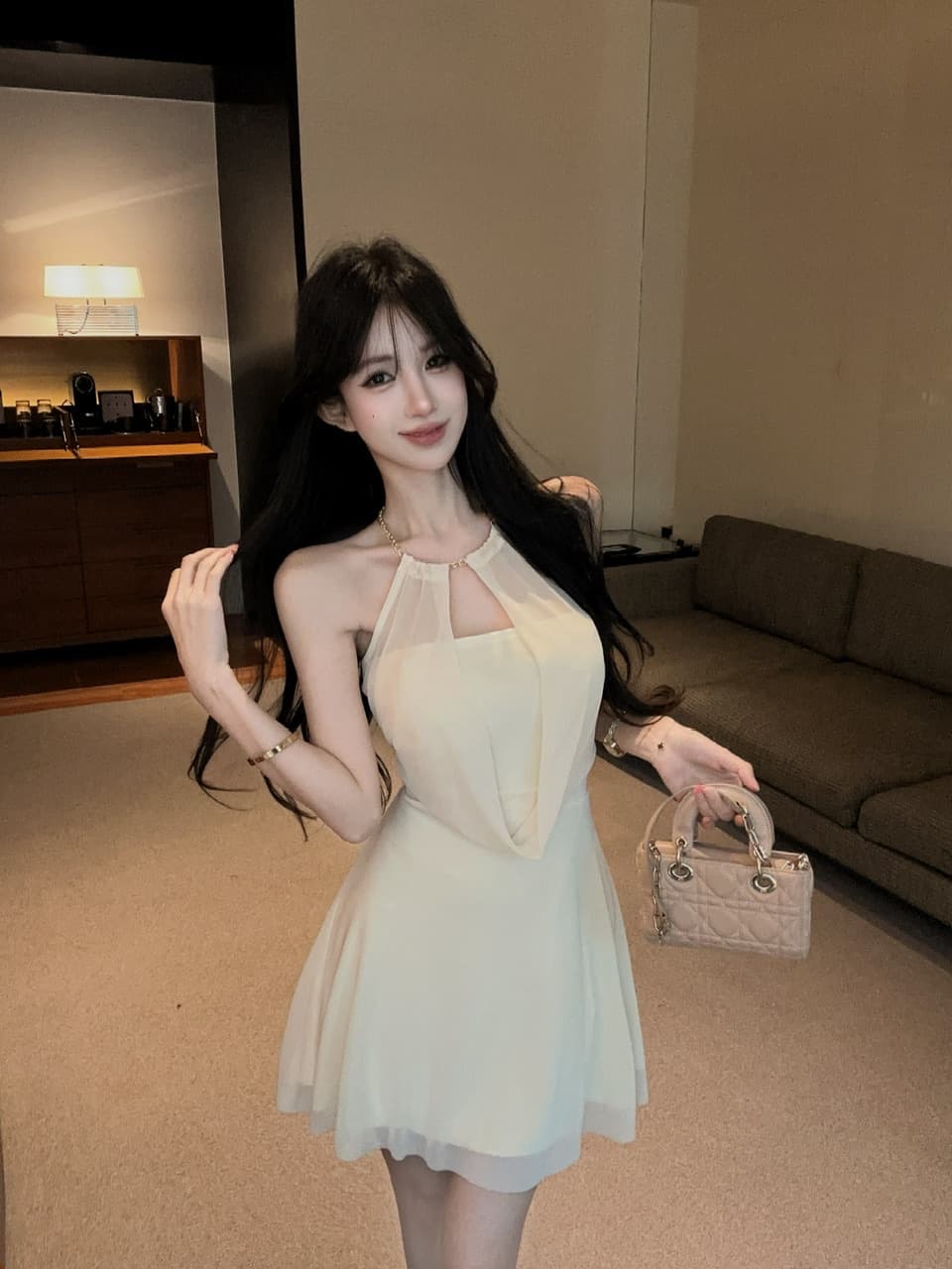 실사 쇼트 스타일 망사 큰 진자 드레스 상세 이미지 22
