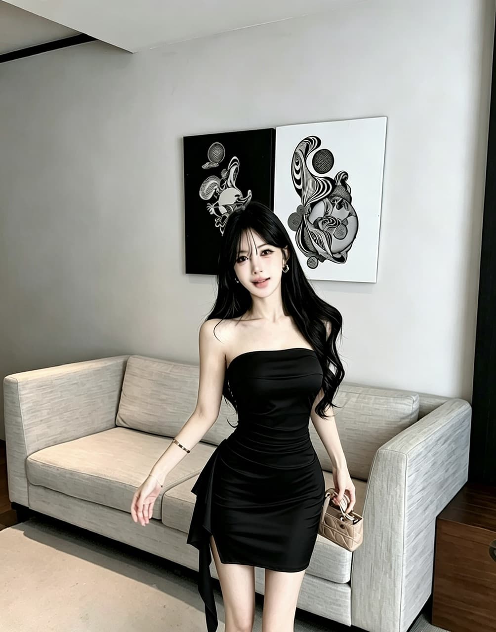 실사 쇼트 스타일 튜브탑 드레스 복장 상세 이미지 2