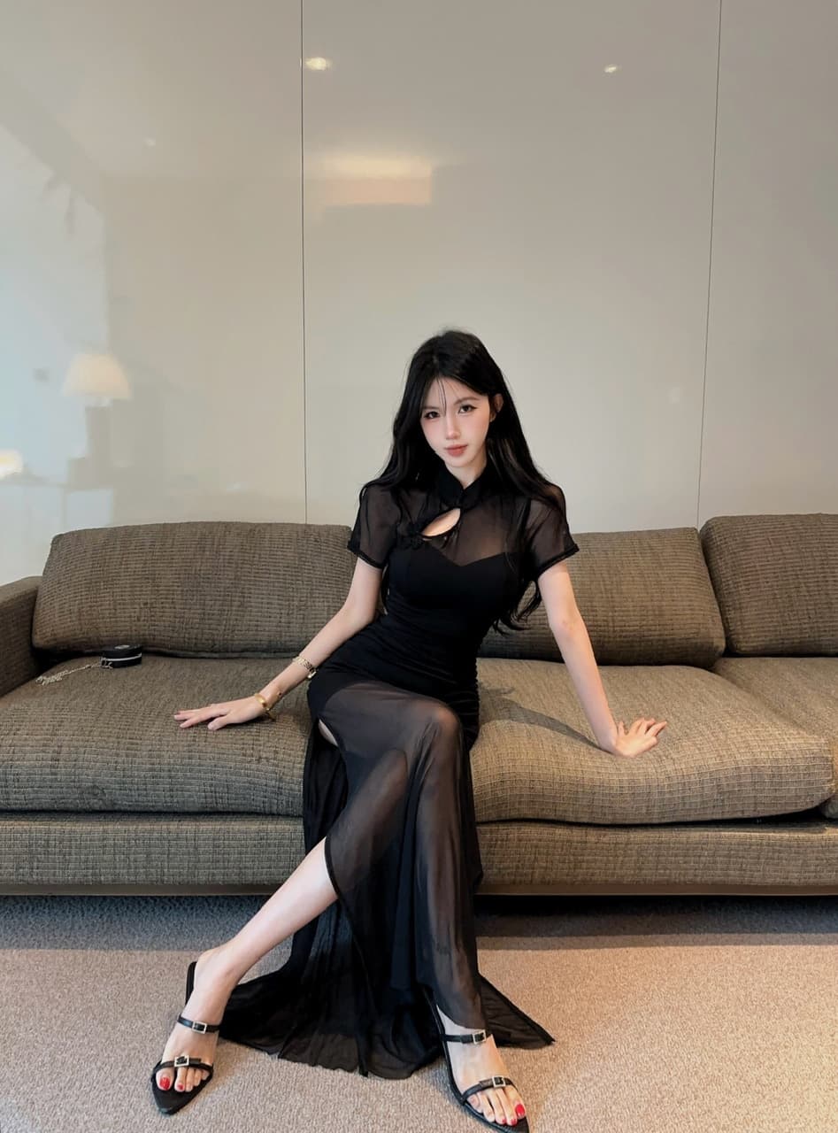 실사 롱 코트 망사 개선 치파오 드레스 상세 이미지 5